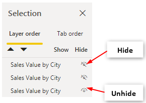 Power BI Bookmarks - Selection Pane (Hide, Unhide)