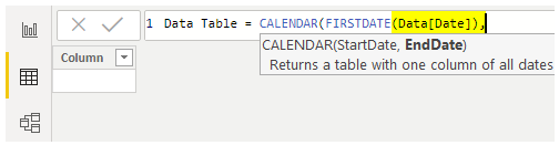 Power BI Calendar (data(date))