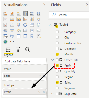 Power BI tooltip (profit)