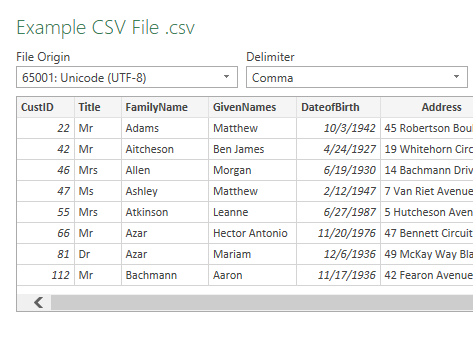 CSV Files into Excel Example 1.14