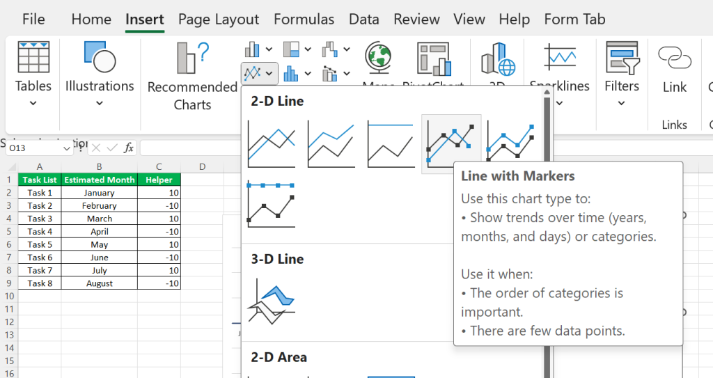 Select the data, go to the INSERT tab