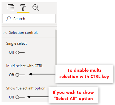 Slicers Power BI - Selection Control