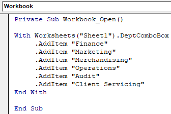 VBA Combo box Example 1-13