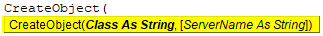 VBA CreateObject Syntax