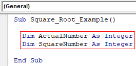 VBA Square root Example 1-1