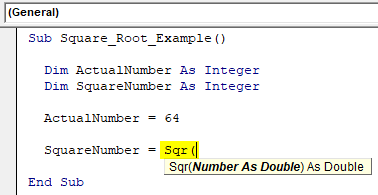 VBA Square root Example 1-3