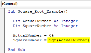 VBA Square root Example 1-4