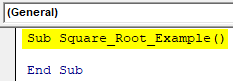 VBA Square root Example 1