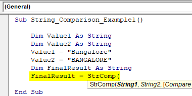VBA String Comparison Example 1.3