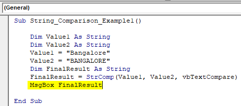 VBA String Comparison Example 1.6