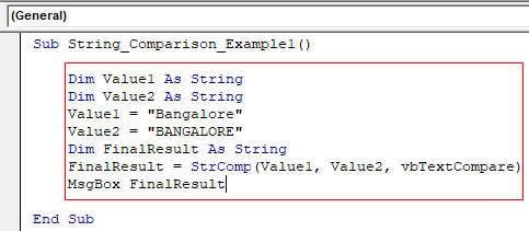 VBA String Comparison Example 1.8