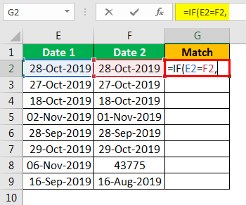 Compare Date in Excel - Example 2.2
