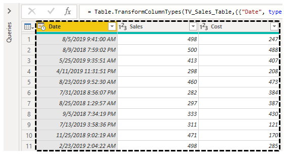 Power BI Query (Data preview)