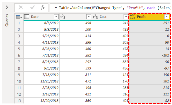 Power BI Query (Profit Column)