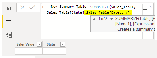 Power BI SUMMARIZE - Category Column