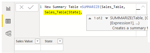 Sales Table State Column