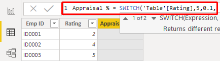 Power BI SWITCH - Example 1-7