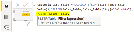 Power Bi calculate (Filter sales table)