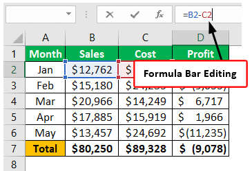 Formula bar editing