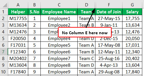 Shortcut for Hide (Hidden E column)