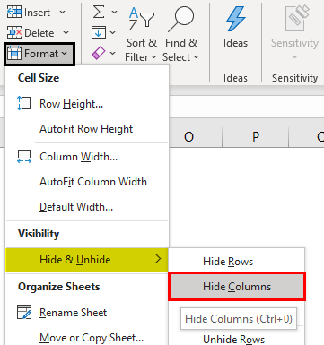 Shortcut for Hide (Hide columns)