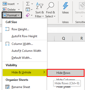 Shortcut for Hide (Hide rows)