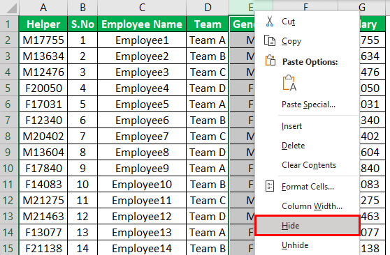 Shortcut for Hide (Hide through right click)