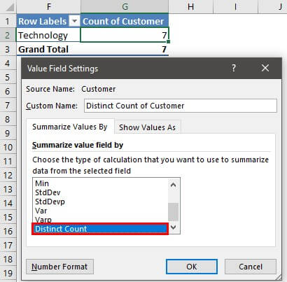 Pivot table Count unique values Example 10
