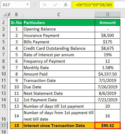 Credit Card Interest Calculator Example 1-2