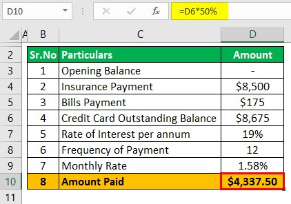 Credit Card Interest Calculator Example 1