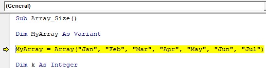 VBA Size Array Example 1-5