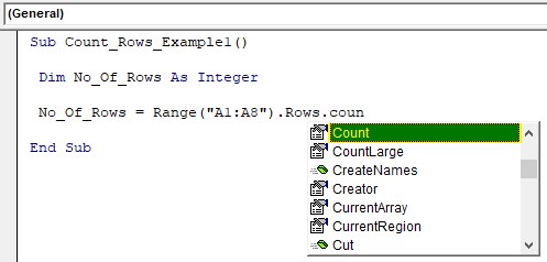 VBA Row Count Example 1-7
