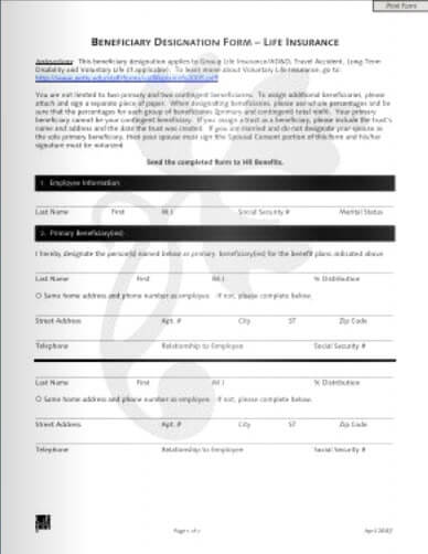 Named Beneficiary Example