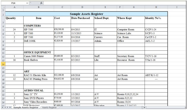Fixed Assets Register Example