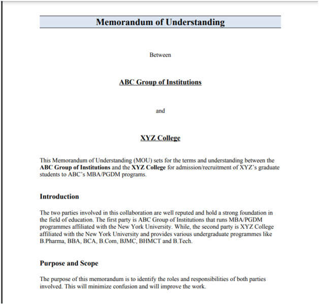 Memorandum of Understanding Example