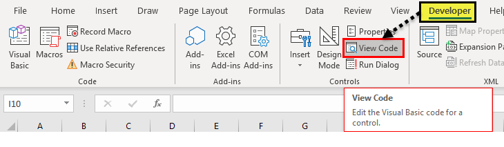 VBA Range - Developer, view code