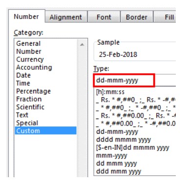 select the format "dd-mmm-yyyy