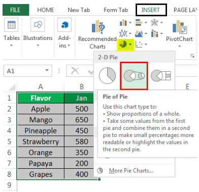 selections are shown in the following image