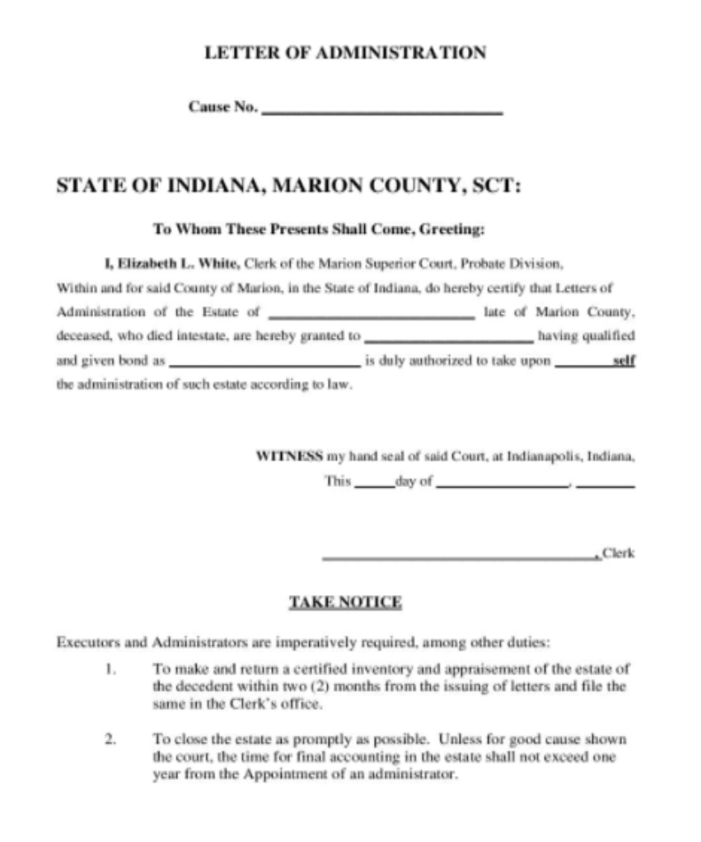 Letter Of Administration Sample