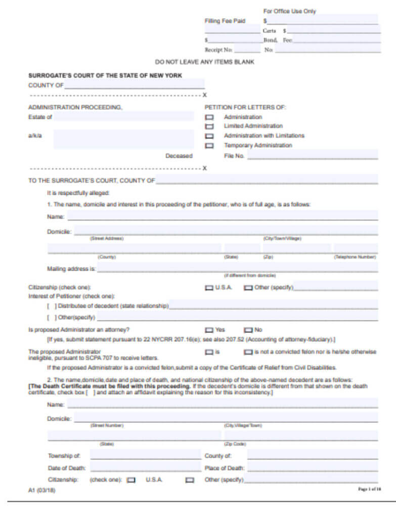 Letter Of Administration Petition