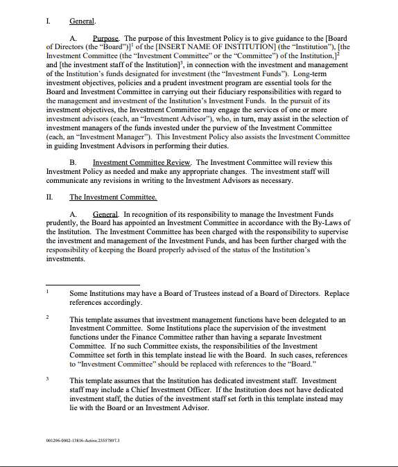 Investment Policy Statement Template