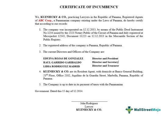sample incumbency certificate