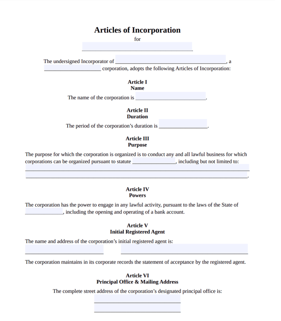 corporate charter sample template