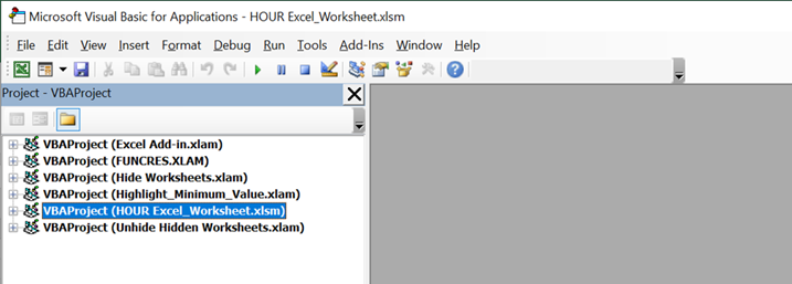 Hour function in VBA Example - Step 1