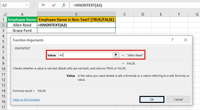 ISNONTEXT Function - Example 1 - alt - Argument