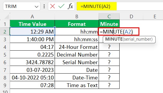 Minutes in Excel Example 4-1