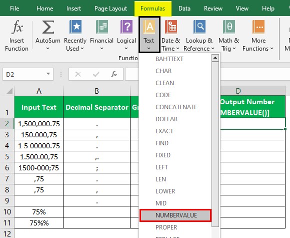 NumberValue Excel - Example 1 - Step 2 - Alternative