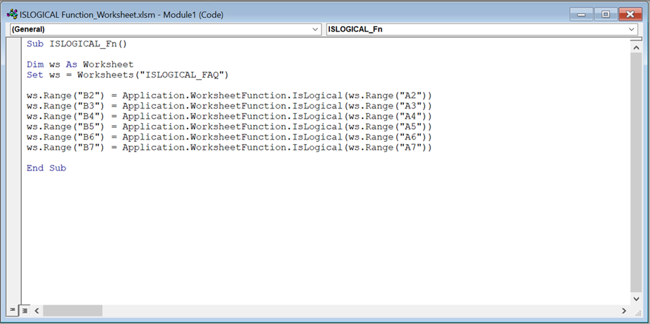 ISLOGICAL Excel function in VBA Step 3