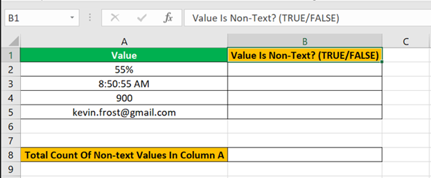 The following dataset lists values in column A