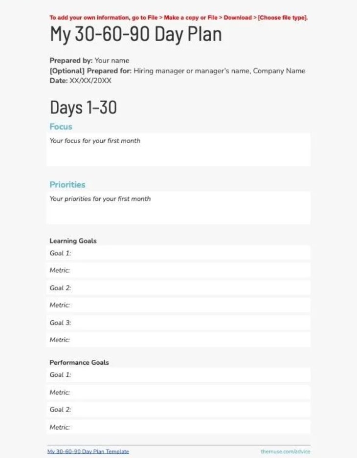 30-60-90 Day Plan Template 1